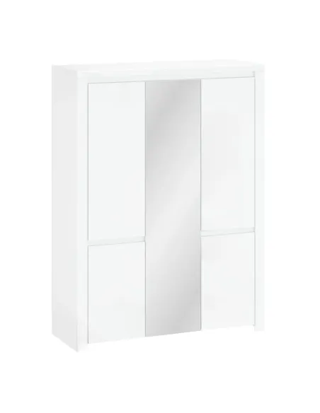 Dulap LINDY cu oglindă, alb lucios, pentru dormitor/hol, 150.8x56x202 cm, PAL/MDF laminat | MobilaOK