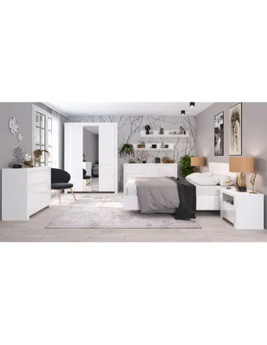 Dulap LINDY cu oglindă, alb lucios, pentru dormitor/hol, 150.8x56x202 cm, PAL/MDF laminat | MobilaOK