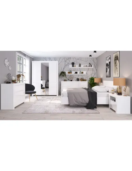 Dulap LINDY cu oglindă, alb lucios, pentru dormitor/hol, 150.8x56x202 cm, PAL/MDF laminat | MobilaOK