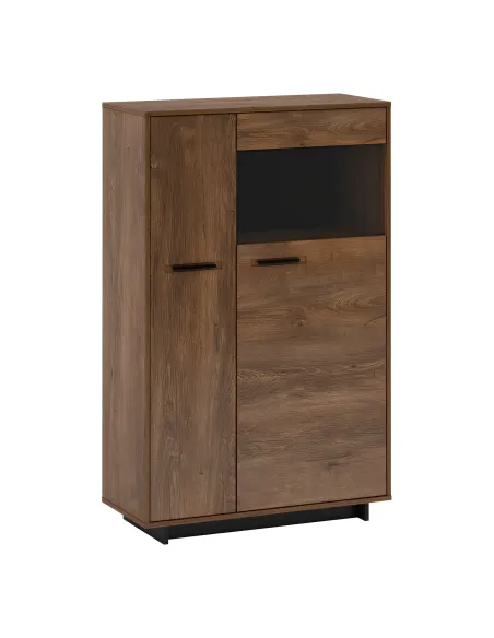 Comodă-Vitrină DELIS C2, dormitor/sufragerie, 88.8x38x140 cm, PAL melaminat/MDF/Sticlă | MobilaOK