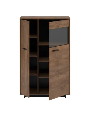 Comodă-Vitrină DELIS C2, dormitor/sufragerie, 88.8x38x140 cm, PAL melaminat/MDF/Sticlă | MobilaOK