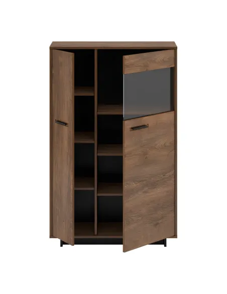 Comodă-Vitrină DELIS C2, dormitor/sufragerie, 88.8x38x140 cm, PAL melaminat/MDF/Sticlă | MobilaOK