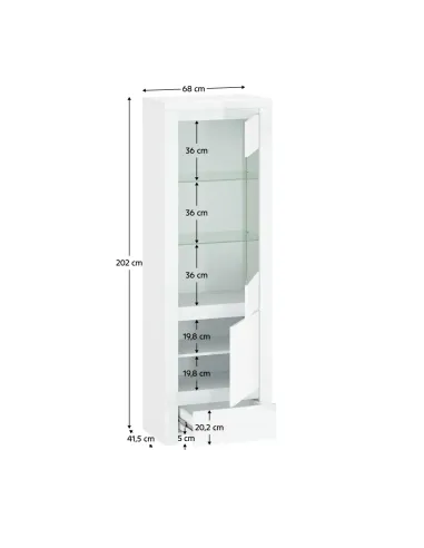 Vitrină LINDY, living/dormitor, 68x41.5x202 cm, PAL/MDF laminat | MobilaOK