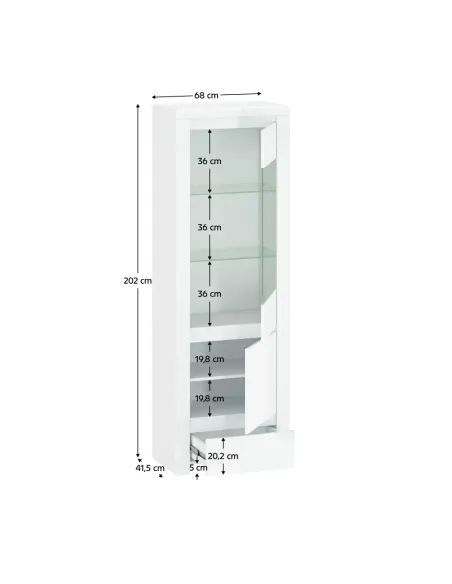 Vitrină LINDY, living/dormitor, 68x41.5x202 cm, PAL/MDF laminat | MobilaOK