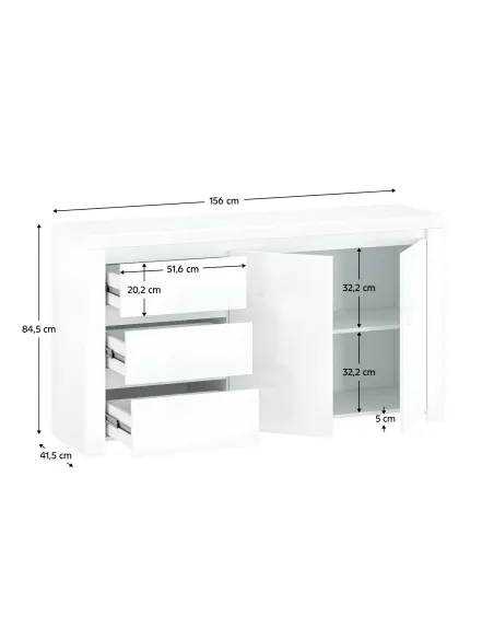 Comodă LINDY 2D3S pentru dormitor, 156x41.5x84.5 cm, PAL/MDF laminat | MobilaOK
