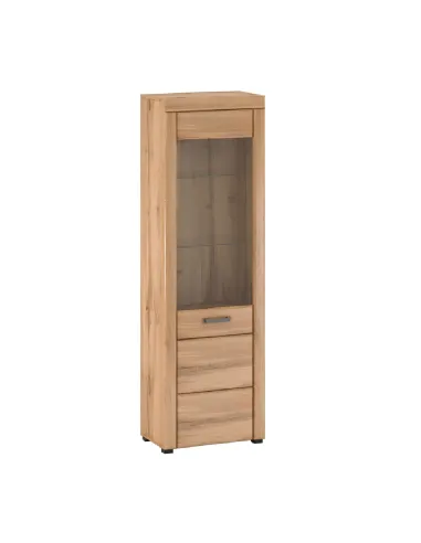 Vitrină PUSAN A, living/hol/dormitor, 60.8x37x196 cm, PAL melaminat, MDF, sticlă, metal | MobilaOK