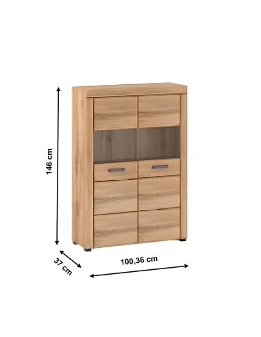 Vitrină PUSAN C living/hol, 100x37x146 cm, PAL/MDF/Sticlă | MobilaOK