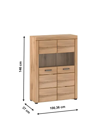 Vitrină PUSAN C living/hol, 100x37x146 cm, PAL/MDF/Sticlă | MobilaOK