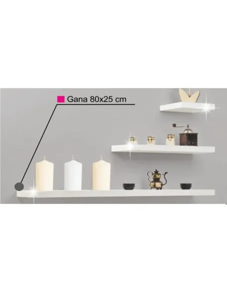 Poliță, GANA FY 11044-4, living/dormitor/birou, 80x25x5 cm, MDF alb lucios | MobilaOK