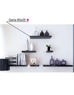 Poliță GANA, living/dormitor/birou, 60x25x5 cm, PAL, negru lucios | MobilaOK