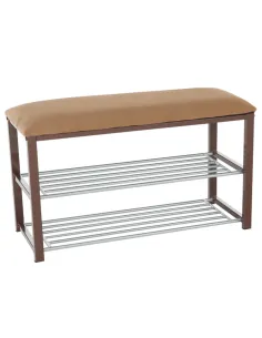Bancă cu rafturi LANGELLA, hol/dressing, 81x49x31 cm, textil și metal | MobilaOK