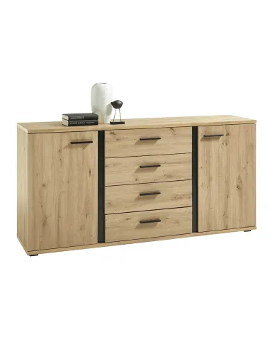Comodă KANODE pentru dormitor/hol, 170x40x84 cm, PAL laminat stejar/negru | MobilaOK