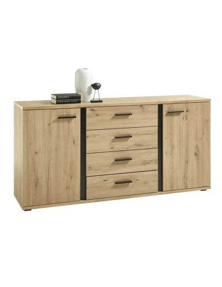 Comodă KANODE pentru dormitor/hol, 170x40x84 cm, PAL laminat stejar/negru | MobilaOK