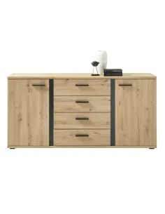 Comodă KANODE pentru dormitor/hol, 170x40x84 cm, PAL laminat stejar/negru | MobilaOK 2