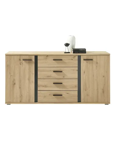 Comodă KANODE pentru dormitor/hol, 170x40x84 cm, PAL laminat stejar/negru | MobilaOK
