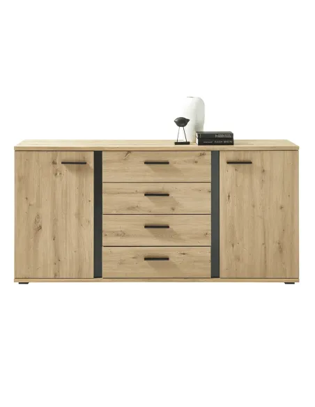 Comodă KANODE pentru dormitor/hol, 170x40x84 cm, PAL laminat stejar/negru | MobilaOK