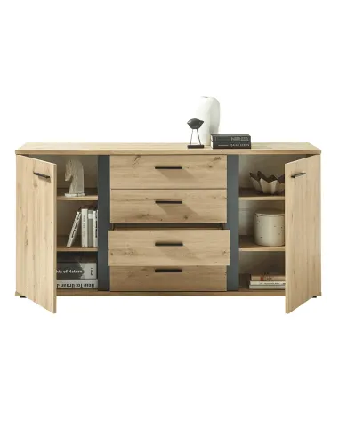 Comodă KANODE pentru dormitor/hol, 170x40x84 cm, PAL laminat stejar/negru | MobilaOK