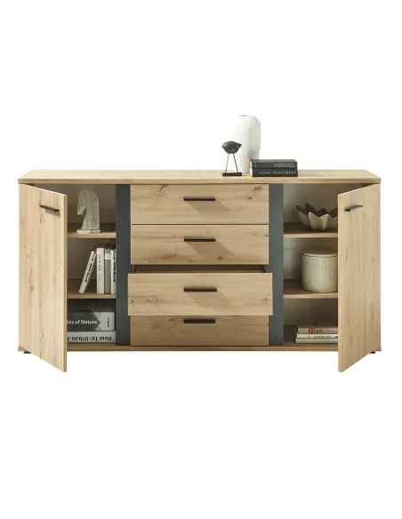 Comodă KANODE pentru dormitor/hol, 170x40x84 cm, PAL laminat stejar/negru | MobilaOK