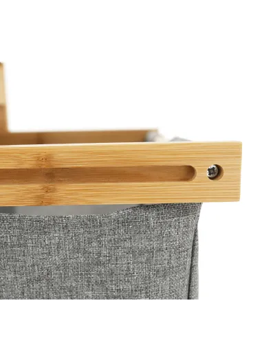 Raft, KELANA, depozitare multifuncțională, 40x30x88 cm, bambus lăcuit și țesătură gri | MobilaOK