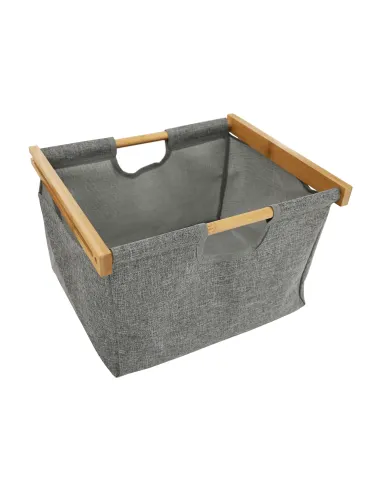 Raft, KELANA, depozitare multifuncțională, 40x30x88 cm, bambus lăcuit și țesătură gri | MobilaOK