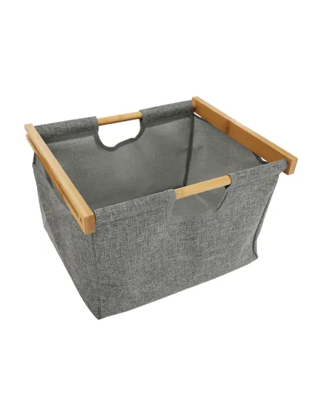Raft, KELANA, depozitare multifuncțională, 40x30x88 cm, bambus lăcuit și țesătură gri | MobilaOK