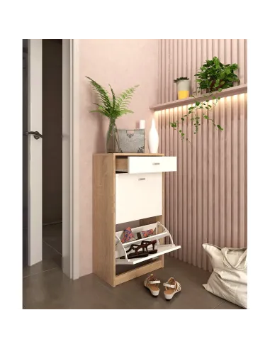 Pantofar VIVAT NEW TYP 1 pentru hol/dormitor, 50x92x28 cm, PAL melaminat alb/stejar sonoma | MobilaOK