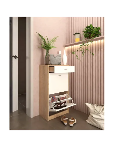 Pantofar VIVAT NEW TYP 1 pentru hol/dormitor, 50x92x28 cm, PAL melaminat alb/stejar sonoma | MobilaOK