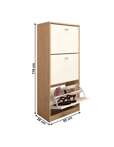 Pantofar 3 compartimente, stejar sonoma/alb, VIVAT NEW TYP 2 | MobilaOK