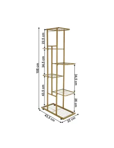 Suport de plante, BAMIR TIP 3, living/balcon, 43.5x22x108 cm, Metal auriu | MobilaOK 2