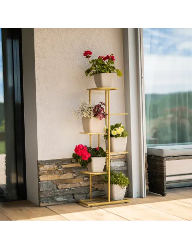 Suport de plante, BAMIR TIP 3, living/balcon, 43.5x22x108 cm, Metal auriu | MobilaOK