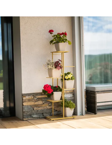 Suport de plante, BAMIR TIP 3, living/balcon, 43.5x22x108 cm, Metal auriu | MobilaOK
