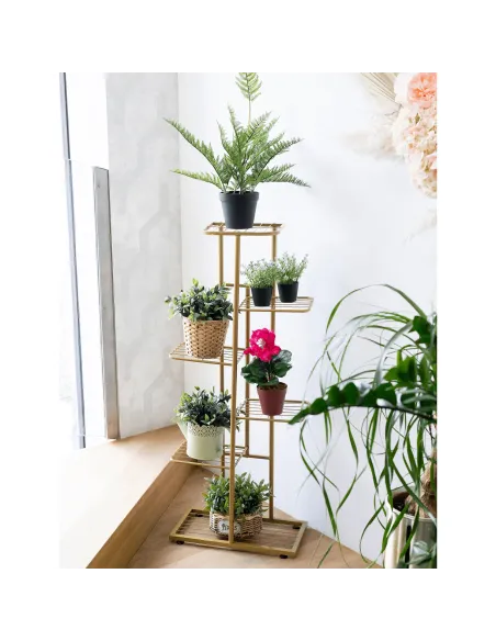Suport de plante, BAMIR TIP 3, living/balcon, 43.5x22x108 cm, Metal auriu | MobilaOK