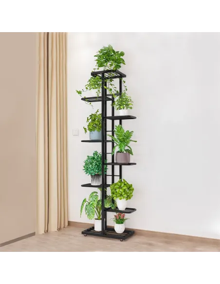 Suport pentru flori BAMIR, living/balcon, 43.5x22x141 cm, Metal gri închis | MobilaOK