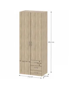 Dulap GWEN 70425 pentru dormitor, 77.6x200.4x49.5 cm, PAL înfoliat stejar sonoma | MobilaOK 2