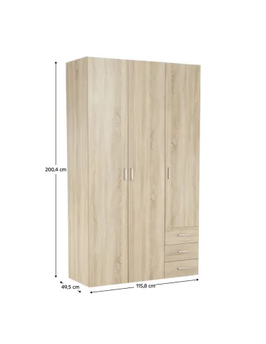 Dulap GWEN 70429 pentru dormitor, 115.8x200.4x49.5 cm, PAL înfoliat stejar sonoma | MobilaOK
