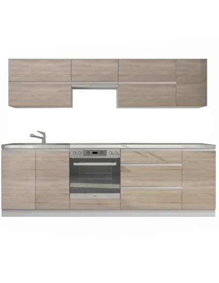 Set Bucătărie LINE NEW, 2.6 m, bucătărie, PAL laminat alb/stejar sonoma | MobilaOK