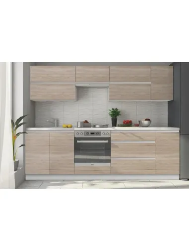 Set Bucătărie LINE NEW, 2.6 m, bucătărie, PAL laminat alb/stejar sonoma | MobilaOK