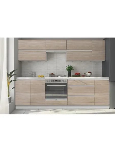 Set Bucătărie LINE NEW, 2.6 m, bucătărie, PAL laminat alb/stejar sonoma | MobilaOK