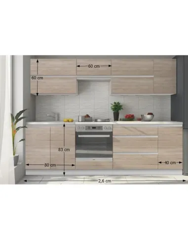Set Bucătărie LINE NEW, 2.6 m, bucătărie, PAL laminat alb/stejar sonoma | MobilaOK