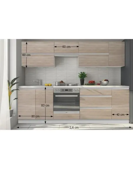 Set Bucătărie LINE NEW, 2.6 m, bucătărie, PAL laminat alb/stejar sonoma | MobilaOK