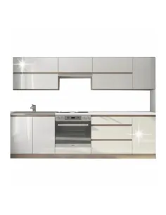 Ansamblu Bucătărie LINE NEW, 2.6 m, PAL melaminat alb/stejar sonoma | MobilaOK