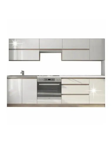 Ansamblu Bucătărie LINE NEW, 2.6 m, PAL melaminat alb/stejar sonoma | MobilaOK