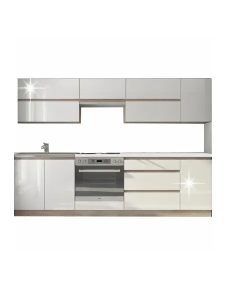 Ansamblu Bucătărie LINE NEW, 2.6 m, PAL melaminat alb/stejar sonoma | MobilaOK