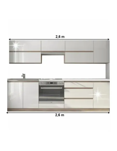 Ansamblu Bucătărie LINE NEW, 2.6 m, PAL melaminat alb/stejar sonoma | MobilaOK