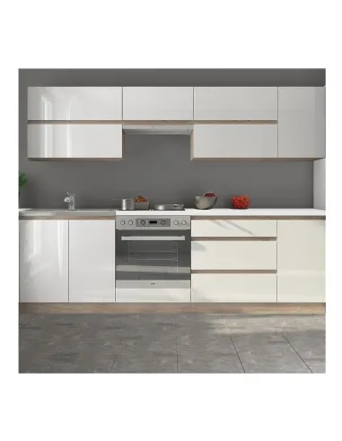 Ansamblu Bucătărie LINE NEW, 2.6 m, PAL melaminat alb/stejar sonoma | MobilaOK