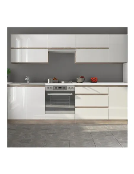 Ansamblu Bucătărie LINE NEW, 2.6 m, PAL melaminat alb/stejar sonoma | MobilaOK