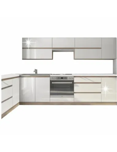 Ansamblu Bucătărie LINE NEW, 2.6 m, PAL melaminat alb/stejar sonoma | MobilaOK