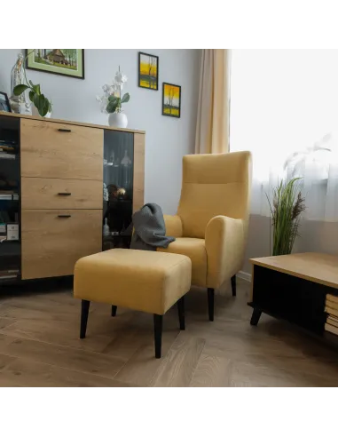 Taburet SAMY, living, 52x42x43 cm, tapiţerie Matana 09, picior lemn | MobilaOK