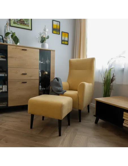 Taburet SAMY, living, 52x42x43 cm, tapiţerie Matana 09, picior lemn | MobilaOK