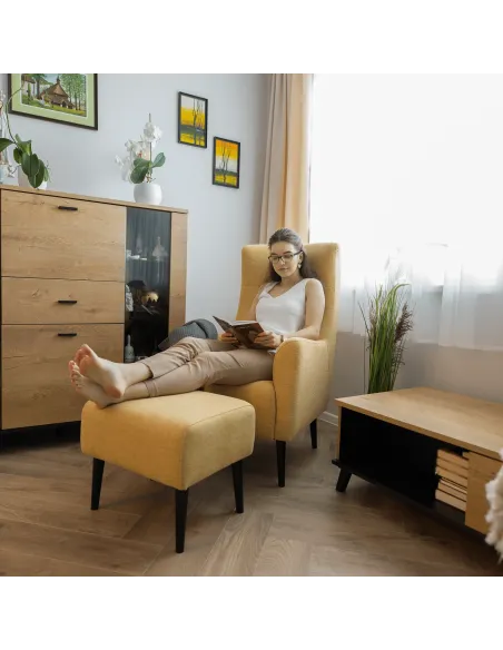 Taburet SAMY, living, 52x42x43 cm, tapiţerie Matana 09, picior lemn | MobilaOK
